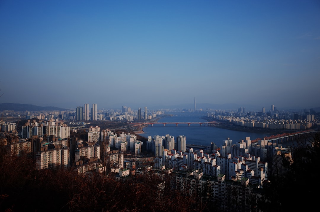 도심 스카이라인을 배경으로 한 부동산 위임장 문서, 부동산 거래의 법률적 중요성을 강조합니다.